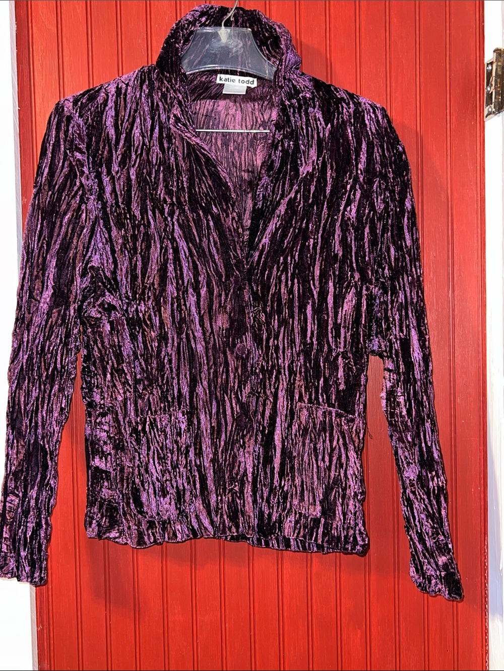 Katie Todd Women's Crushed Velvet Long-Sleeve Top in Purple Goth Grunge L